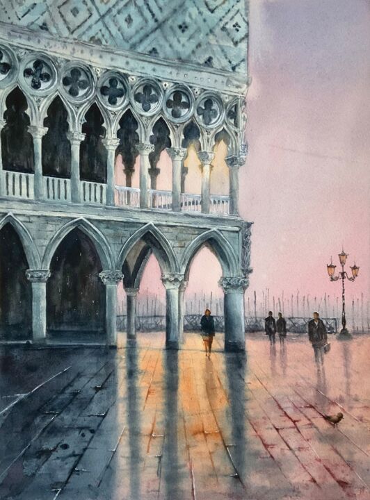 Painting titled "Evening Pleasures" by Züleyha Aydoğdu, Original Artwork, Watercolor