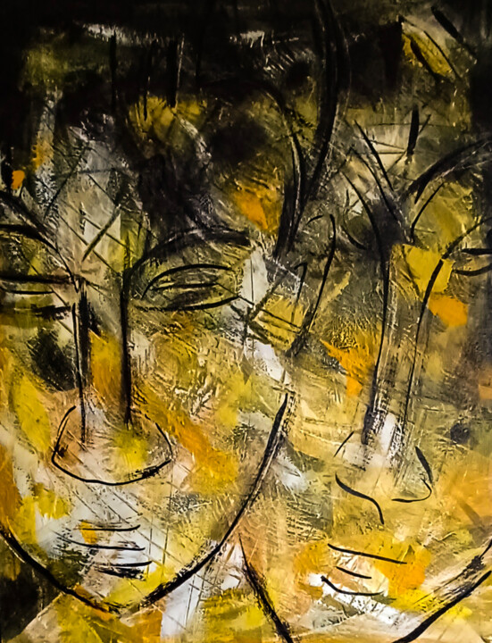 Painting titled "Gold Masks in the M…" by Zulma Brooks, Original Artwork, Acrylic