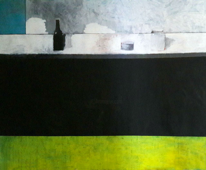 Painting titled "Green Line Still Li…" by Zurab Gikashvili, Original Art, Oil