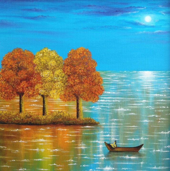 Painting titled "Autumn evening" by Zuzana Šmehylová, Original Artwork, Oil