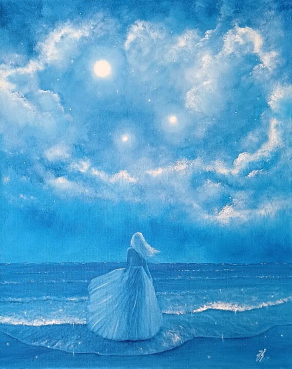 Malerei mit dem Titel "Under the starry sky" von Zuzana Šmehylová, Original-Kunstwerk, Öl