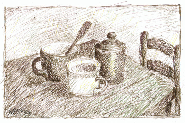 图画 标题为“Tea time” 由Zygomalas, 原创艺术品, 墨