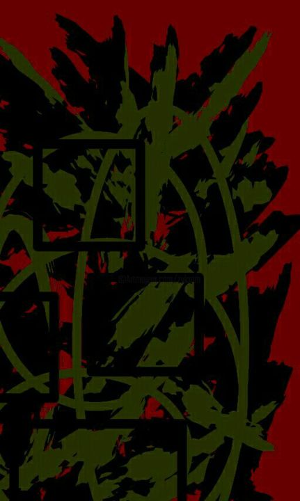 Peinture intitulée "Green Black Red" par Zykram, Œuvre d'art originale,
