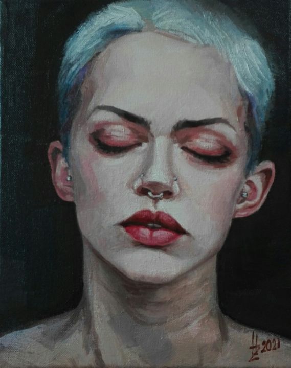 Картина под названием "I close my eyes" - Helena Zyryanova, Подлинное произведение искусства, Масло