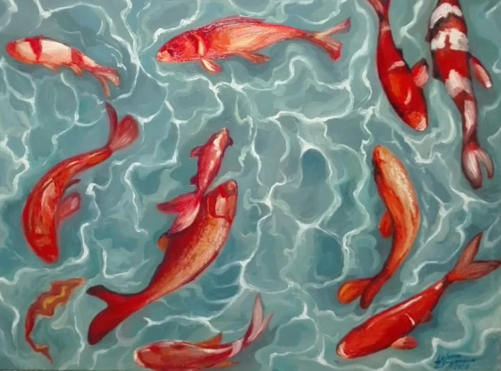 Pittura intitolato "Fishes" da Helena Zyryanova, Opera d'arte originale, Olio