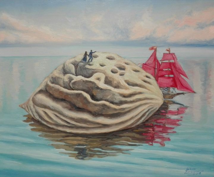 Painting titled "Scarlet Sails" by Helena Zyryanova, Original Artwork, Oil