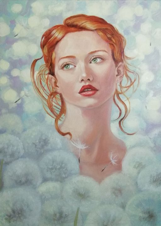 Картина под названием "Dandelions" - Helena Zyryanova, Подлинное произведение искусства, Масло