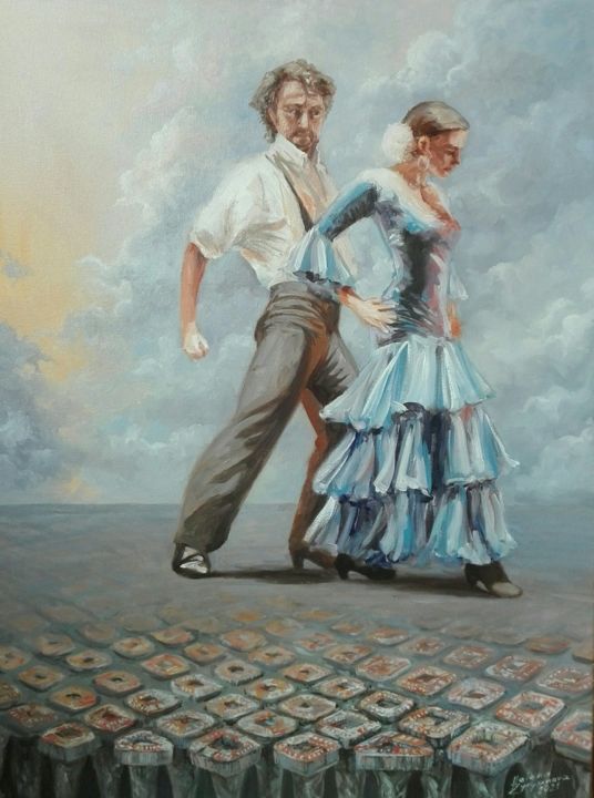 Картина под названием "Dance on forged nai…" - Helena Zyryanova, Подлинное произведение искусства, Масло