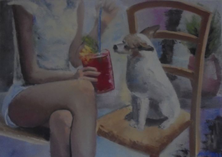 Painting titled "lady with her chihu…" by Liubov Aristova, Original Artwork, Oil
