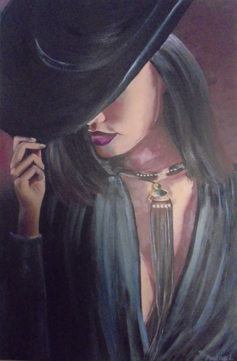 Painting titled "lady in black" by Liubov Aristova, Original Artwork, Oil
