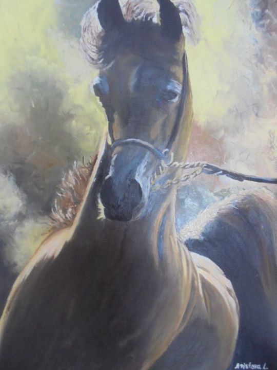 Painting titled "Running brown Arabi…" by Liubov Aristova, Original Artwork, Oil