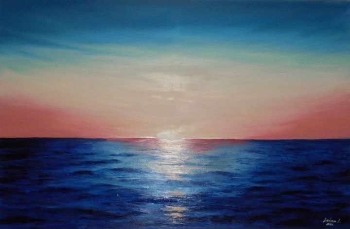 Painting titled "Sea sunset" by Liubov Aristova, Original Artwork, Oil