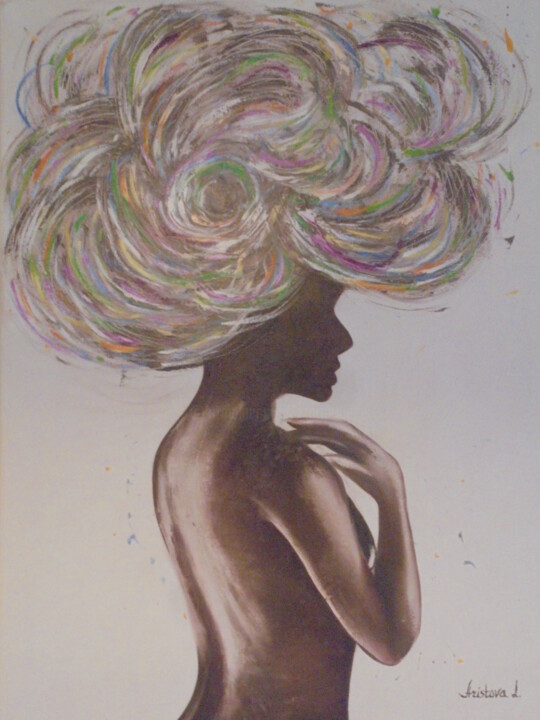 Schilderij getiteld "FANTASY HAIR STYLE…" door Liubov Aristova, Origineel Kunstwerk, Olie