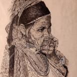 Schilderij getiteld "SAHRAOUIA : FEMME T…" door A. Lalmi, Origineel Kunstwerk, Inkt
