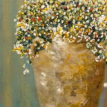 Картина под названием "French Urn with Flo…" - Larry Aarons, Подлинное произведение искусства, Масло Установлен на Другая же…