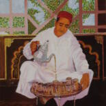 Painting titled "le thé marocain - M…" by Abderrahim El Moujaouid, Original Artwork, Acrylic Mounted on Wood Stretcher frame