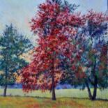 Painting titled "A red tree full of…" by Abid Khan, Original Artwork, Oil