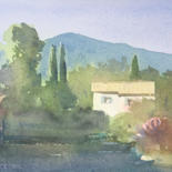 Painting titled "Domaine de Peyrebel…" by Alain Crousse (ACWATERCOLORS), Original Artwork, Watercolor