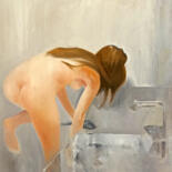 绘画 标题为“bath time” 由Nandi Veseli, 原创艺术品, 油 安装在木质担架架上