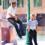 Peinture intitulée "Gondoliers en atten…" par Adyne Gohy, Œuvre d'art originale, Aquarelle