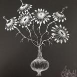 Drawing titled "Imaginary Daisies" by Afaf Khalil, Original Artwork, Ink