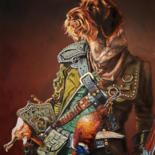 Painting titled "le chien chasseur" by Agnès Borg-Burglen, Original Artwork, Oil Mounted on Wood Stretcher frame