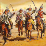 Peinture intitulée "Charge mongole" par Agnès Borg-Burglen, Œuvre d'art originale, Huile Monté sur Châssis en bois