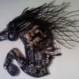 Sculpture titled "Tête de cheval mura…" by Agostinho Dacunha, Original Artwork, Stainless Steel