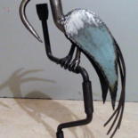 Sculpture titled "L'oiseau long bec" by Agostinho Dacunha, Original Artwork, Metals