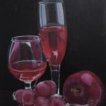 Pintura titulada "vino-uva-y-manzana.…" por Agustin, Obra de arte original, Oleo