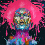 Painting titled "Simply pink hair" by Agusil, Original Artwork, Oil Mounted on Wood Stretcher frame