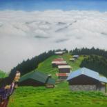 Painting titled "Above the clouds" by A.Gökhan Yaşar, Original Artwork, Oil Mounted on Wood Stretcher frame