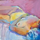 Painting titled "Nu couché sur le dos" by Alain Delmas, Original Artwork, Oil Mounted on Wood Stretcher frame