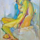 Картина под названием "Nu Jaune II" - Alain Delmas, Подлинное произведение искусства, Масло Установлен на Деревянная рама дл…