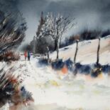 Peinture intitulée "BALADE HIVERNALE" par Alain Devienne, Œuvre d'art originale, Aquarelle