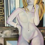 Malerei mit dem Titel "Femme blonde devant…" von Alain Erpelding, Original-Kunstwerk, Öl Auf Keilrahmen aus Holz montiert