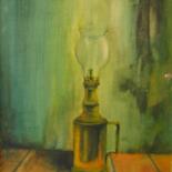 Peinture intitulée "La lampe à pétrole" par Alain Lamy, Œuvre d'art originale, Huile Monté sur Panneau de bois