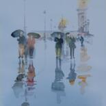 Peinture intitulée "Paris sous la pluie" par Alain Retiere, Œuvre d'art originale, Aquarelle
