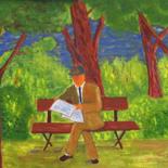 Peinture intitulée "Homme sur un banc (…" par Alainv, Œuvre d'art originale