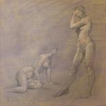 Drawing titled "Etude IV" by Aldo Bahamonde, Original Artwork, Conté Mounted on Wood Panel
