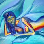 Картина под названием "Waiting for a wave" - Aleksandra Cherepanova, Подлинное произведение искусства, Масло