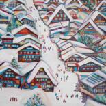 Painting titled "Winter Village" by Alexandra Djokic, Original Artwork, Acrylic