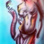Dessin intitulée "Girl and snake" par Arthur Savachenko, Œuvre d'art originale, Aérographe