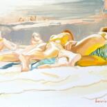 Peinture intitulée "Sunbathing" par Alexander Levich, Œuvre d'art originale, Huile Monté sur Châssis en bois