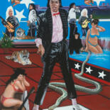 Painting titled "Michael Jackson Bil…" by Alexander Taylor Dickie, Original Artwork, Oil Mounted on Wood Stretcher frame