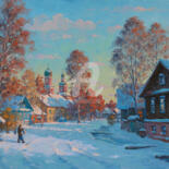 Malerei mit dem Titel "The snowy street" von Alexander Alexandrovsky, Original-Kunstwerk, Öl