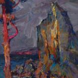 Painting titled "Illuminated mountain" by Alexey Chebotaru, Original Artwork, Oil