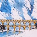 Painting titled "Le pont du Gard" by Alexis Boisset, Original Artwork, Ink
