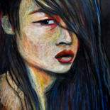 Drawing titled "Japanese Girl in Bl…" by Alex Solodov, Original Artwork, Pastel