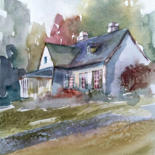 Painting titled "Country house in th…" by Alina Matykiewicz, Original Artwork, Watercolor
